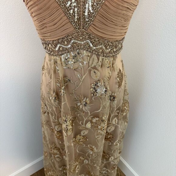 [Sue Wong] Gold and Silver Embellished Sleeveless Gown - Size 2 - Picture 3 of 6